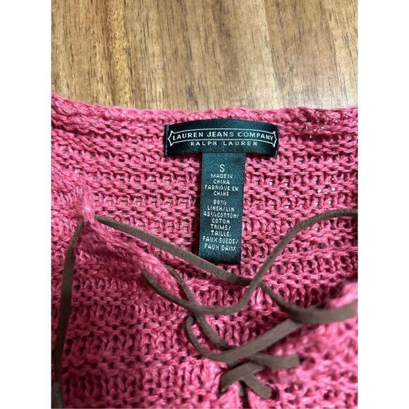 Lauren Jeans Co Ralph Lauren •Womens S Linen Blend Sweater Suede Leather Lace Up - Picture 4 of 6